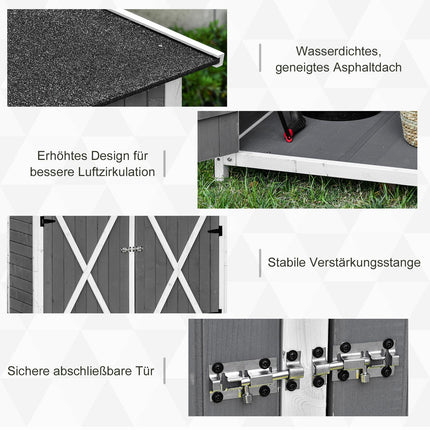 Garden tool shed, spruce, asphalt roof, 2 doors, gray and white
