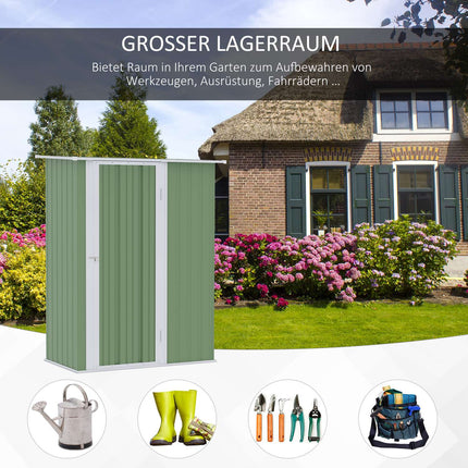 Outdoor tool shed, steel with door, green, 142x84x189 cm