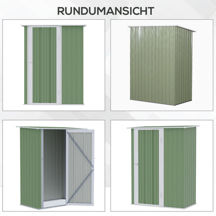 Outdoor tool shed, steel with door, green, 142x84x189 cm