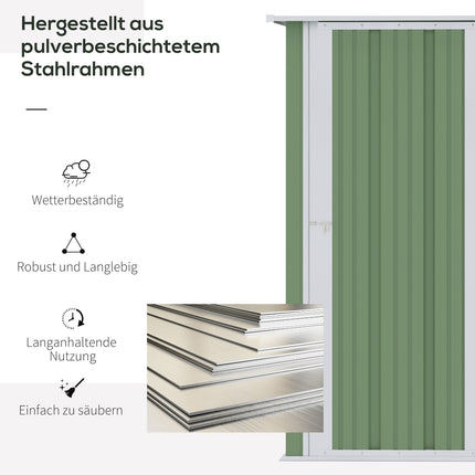 Outdoor tool shed, steel with door, green, 142x84x189 cm