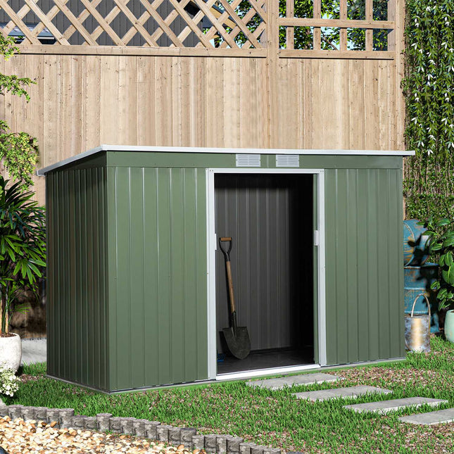 Outdoor steel garden shed, sliding door, ventilation window