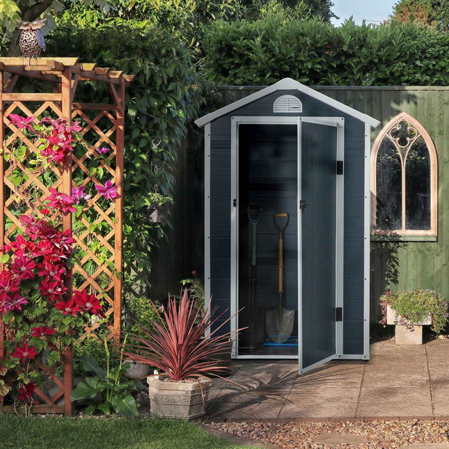 Outdoor tool shed in metal with ventilation window, 134 x 104 x 204 cm
