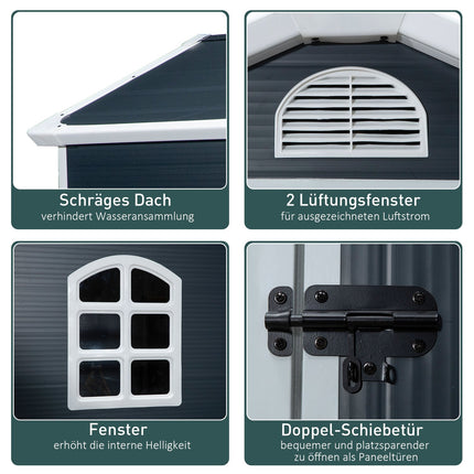 Outdoor tool shed in metal with ventilation window, 134 x 104 x 204 cm