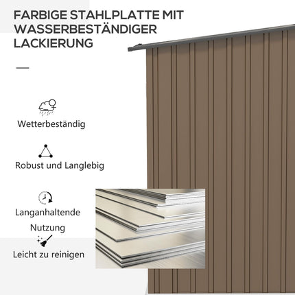 Steel garden shed with roof - Lockable, brown, 0.92 m²