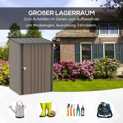 Steel garden shed with roof - Lockable, brown, 0.92 m²