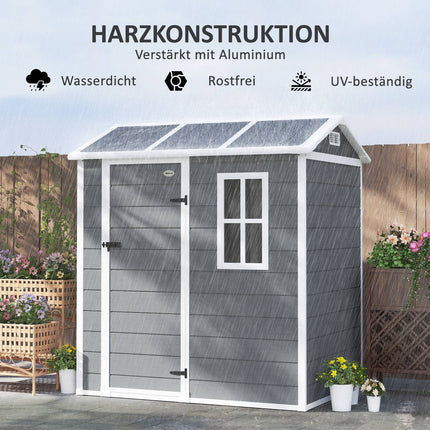 Plastic garden shed, 2.1 m² - Lockable, weatherproof, gray