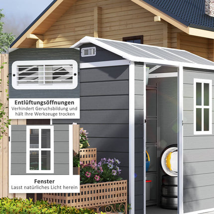 Plastic garden shed, 2.1 m² - Lockable, weatherproof, gray