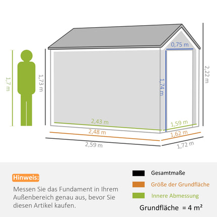 Steel garden tool shed, 4㎡ with window and lock, dark grey