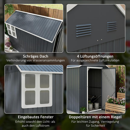 Steel garden tool shed, 4㎡ with window and lock, dark grey