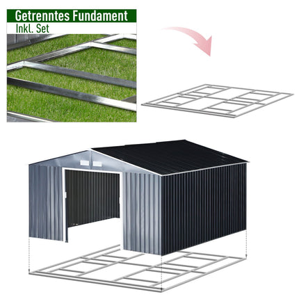 Metal garden shed with foundation, charcoal grey, 340x386x200 cm
