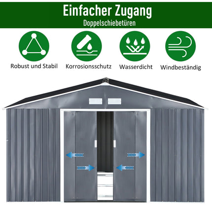 Metal garden shed with foundation, charcoal grey, 340x386x200 cm