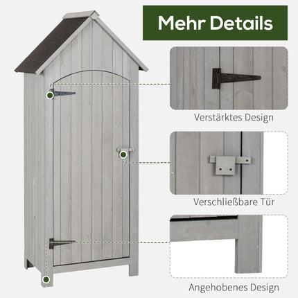 Wooden garden shed, gable roof, grey, 77.5x54.2x179.5 cm