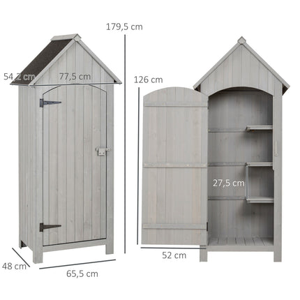 Wooden garden shed, gable roof, grey, 77.5x54.2x179.5 cm