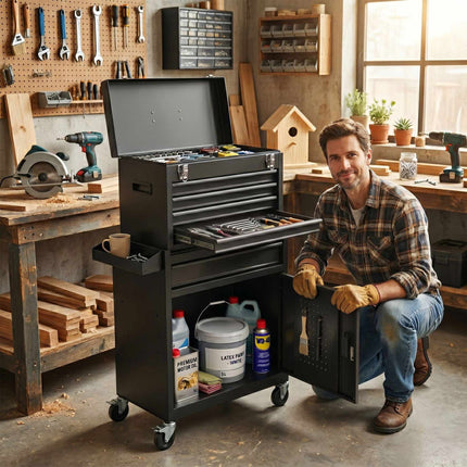 Tool Trolley, Lockable Steel, 5 Drawers, Top Box