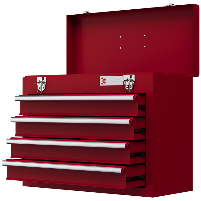 Steel tool box with lock, 4 drawers, top storage, 51 cm