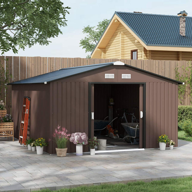 Garden tool shed, 12.4 m², steel, weatherproof, brown