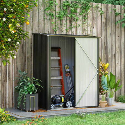 Lockable steel garden shed 1.34m² - Black, pitched roof