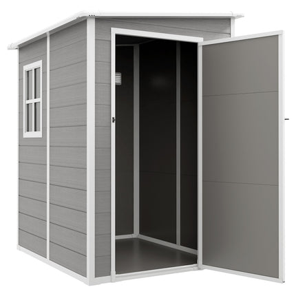 Aluminum tool shed with roof and lockable door, gray