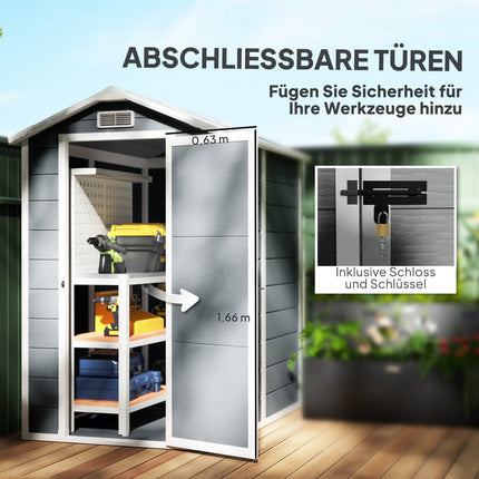 Waterproof aluminum garden shed with lockable door and floor