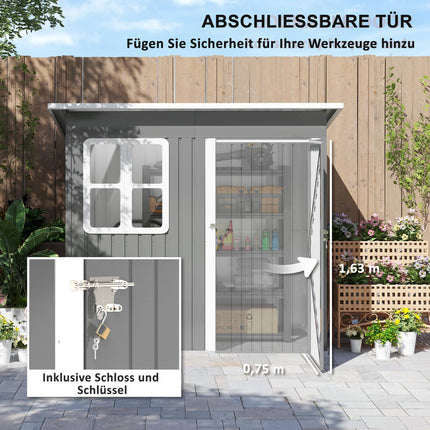 Steel garden tool shed with roof, lockable door, 2.55 m²