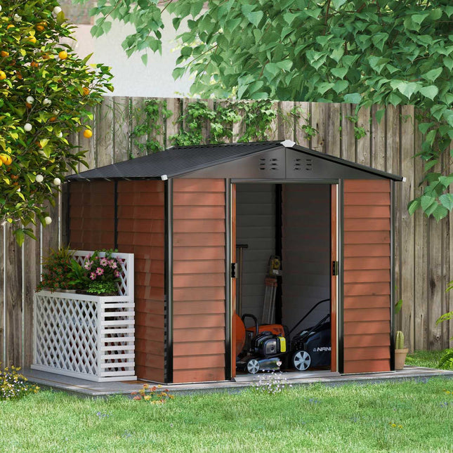 Weather-resistant teak steel Garden shed, 4.4m², sliding door