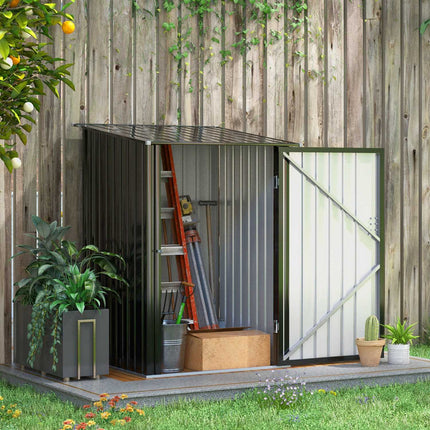 Dark gray metal garden tool shed, 1x1m galvanized steel