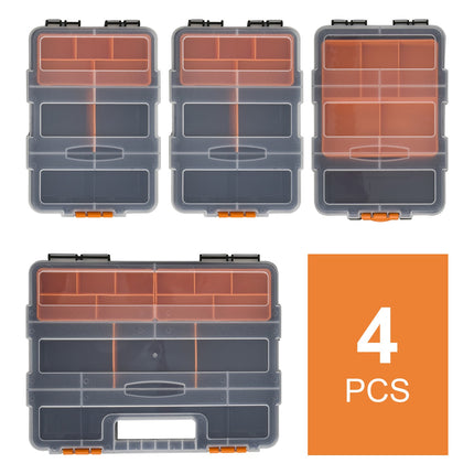 Multifunctional tool storage box, 4-part, plastic, orange/black