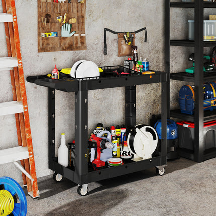 Tool Cart with 2-Tier Shelves, Handle & Wheels