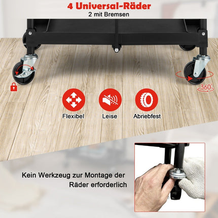 Tool trolley 3 levels folding trolley on wheels 61 x 44 x 96 cm black