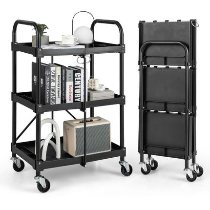 Tool trolley 3 levels folding trolley on wheels 61 x 44 x 96 cm black