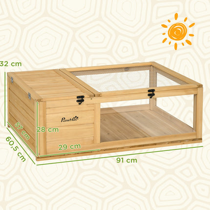 Tortoise Enclosure with Two Zones, Fir Wood, 91x60.5x32 cm