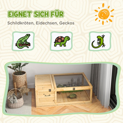 Tortoise Enclosure with Two Zones, Fir Wood, 91x60.5x32 cm