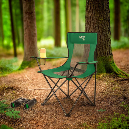 Tourist Chair, Green-Black, Foldable Camping Seat
