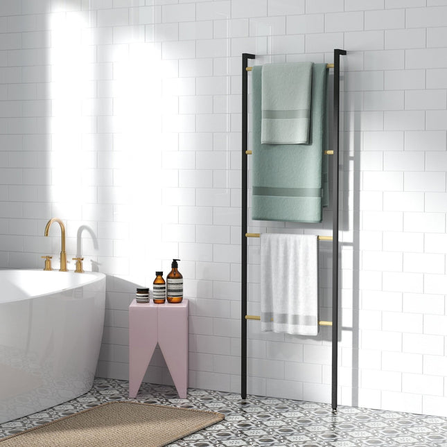 Towel ladder stand, 4-bar steel, space-saving black 49x167.5 cm