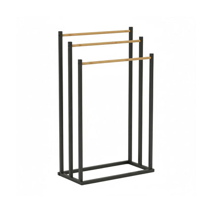 Towel Rack, 3-Bar Freestanding Metal and Bamboo