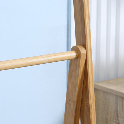 Foldable bamboo towel rack with 3 bars and shelves