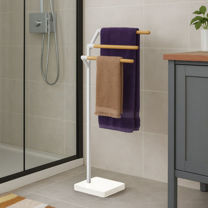 Towel Rack, Freestanding, 3 Rods, Bamboo Metal