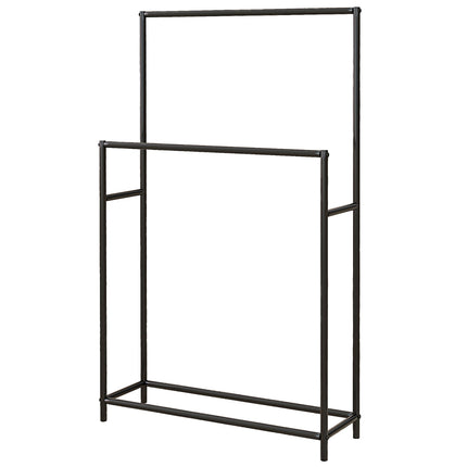 Freestanding towel rack in black metal, 2 rails, bathroom
