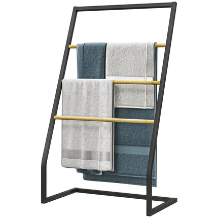 Freestanding towel rack in black steel with 3 rails