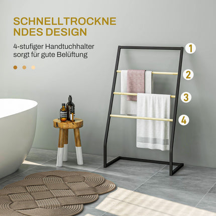 Freestanding towel rack in black steel with 3 rails