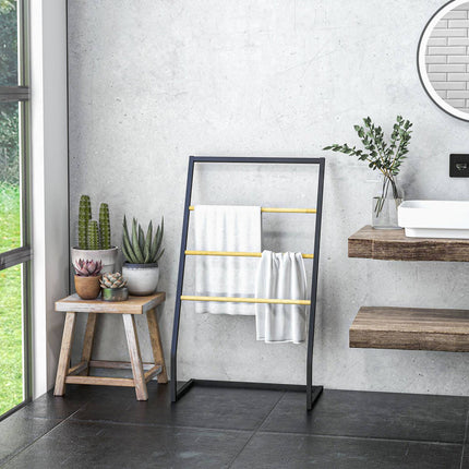 Freestanding towel rack in black steel with 3 rails