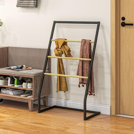 Freestanding towel rack in black steel with 3 rails