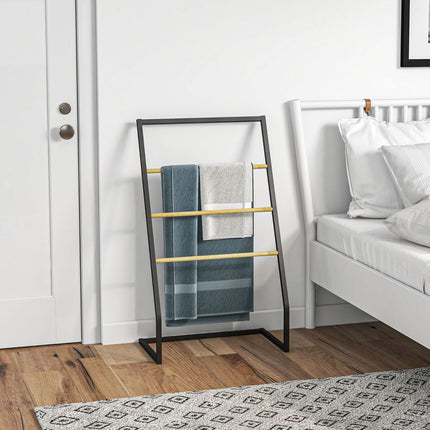 Freestanding towel rack in black steel with 3 rails