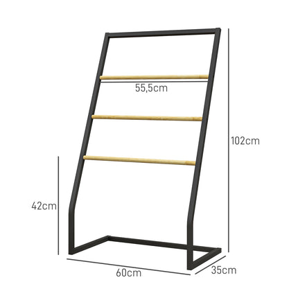 Freestanding towel rack in black steel with 3 rails