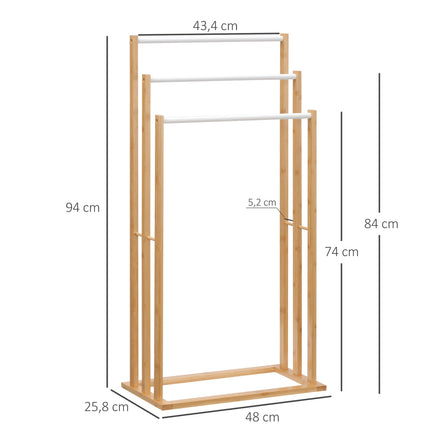 Freestanding bamboo towel rack with 3 bars - natural finish