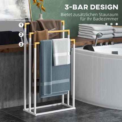 Freestanding towel rack in steel in bamboo - 3 rails, white