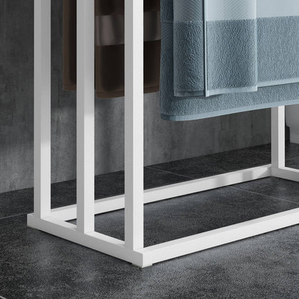 Freestanding towel rack in steel in bamboo - 3 rails, white