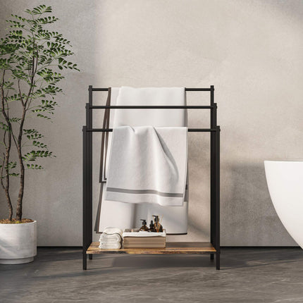 Towel Rack with Shelf, Freestanding, Metal Frame