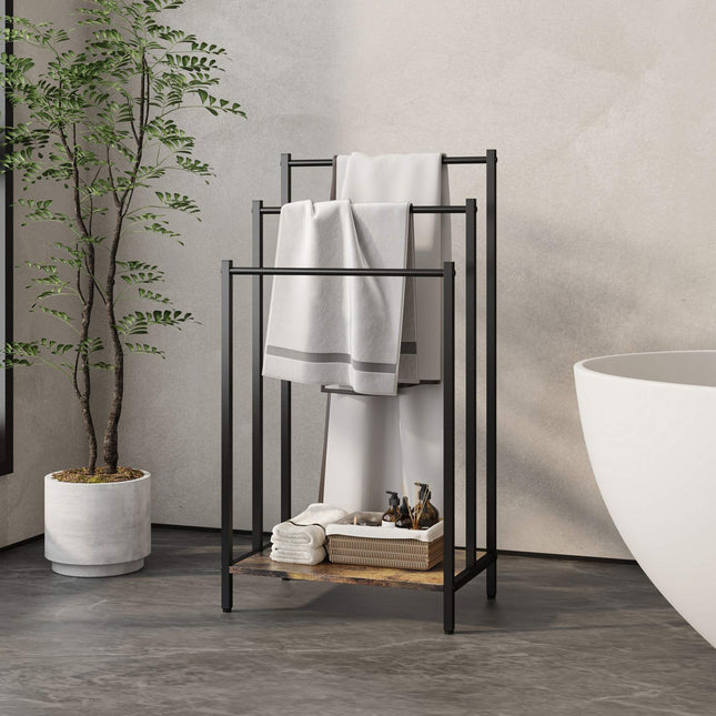 Towel Rack with Shelf – Freestanding, Metal Frame