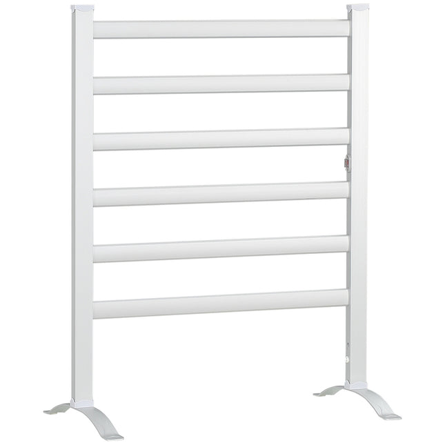 Electric towel rail, 6 rods, white aluminium, bathroom